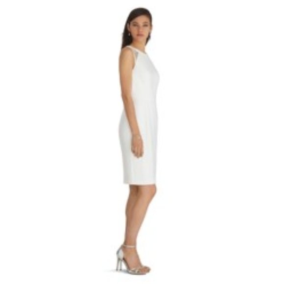 White House Black Market Sleeveless Mesh Iconic White Sheath Dress Size 4 - Picture 5 of 14